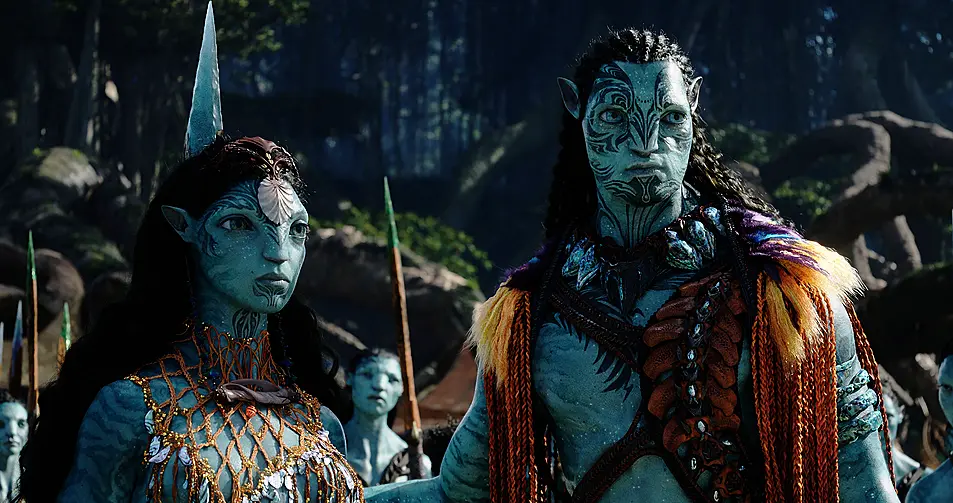 Kate Winslet, as Ronal, left, and Cliff Curtis, as Tonowari, in a scene from Avatar: The Way Of Water 