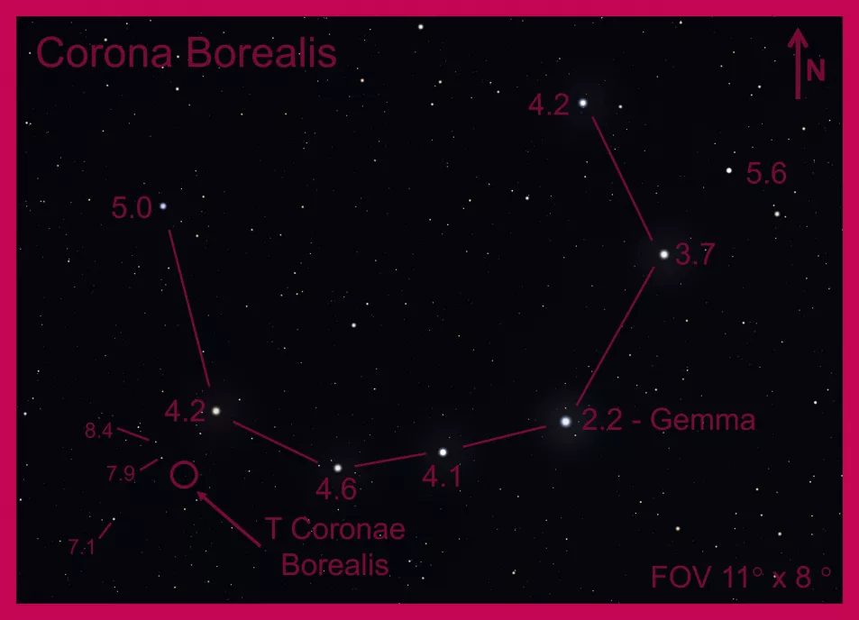 The Corona Borealis constellation in the night sky 