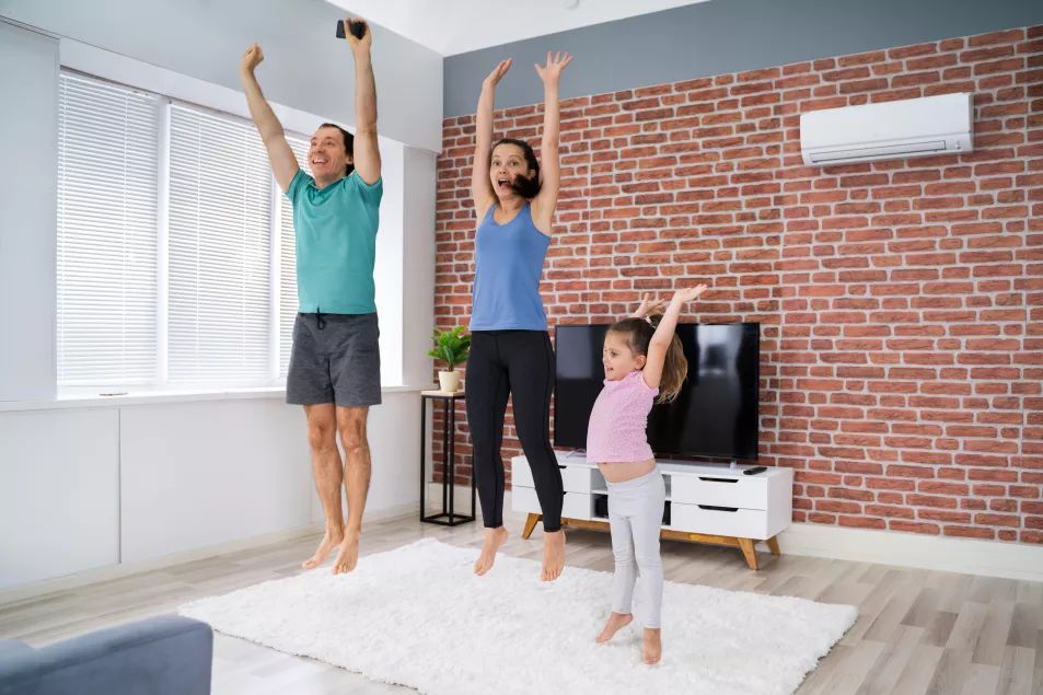 Family doing a home workout