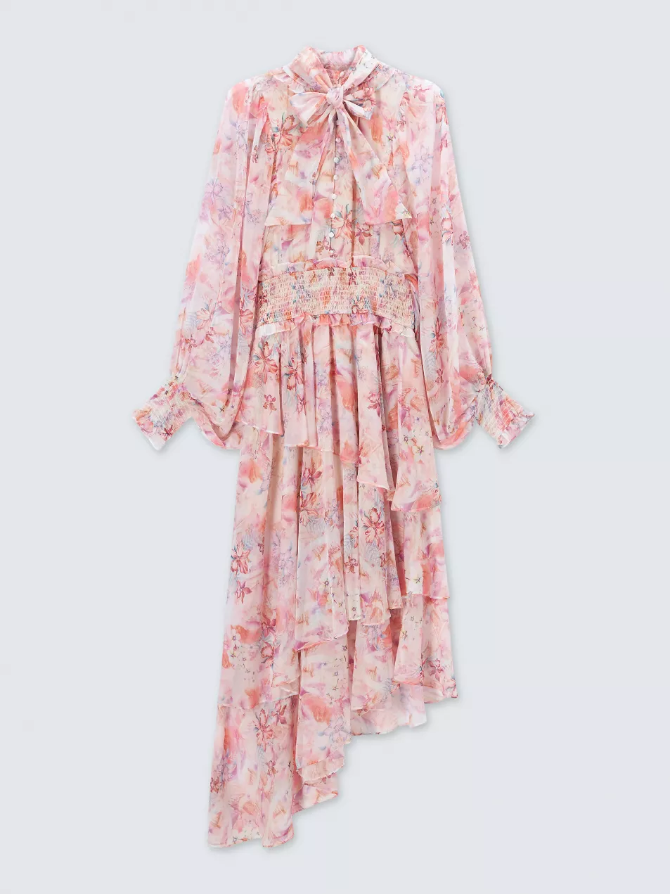 Inseparable Floral Print Billow Sleeves Ruffle Maxi Dress, Pink