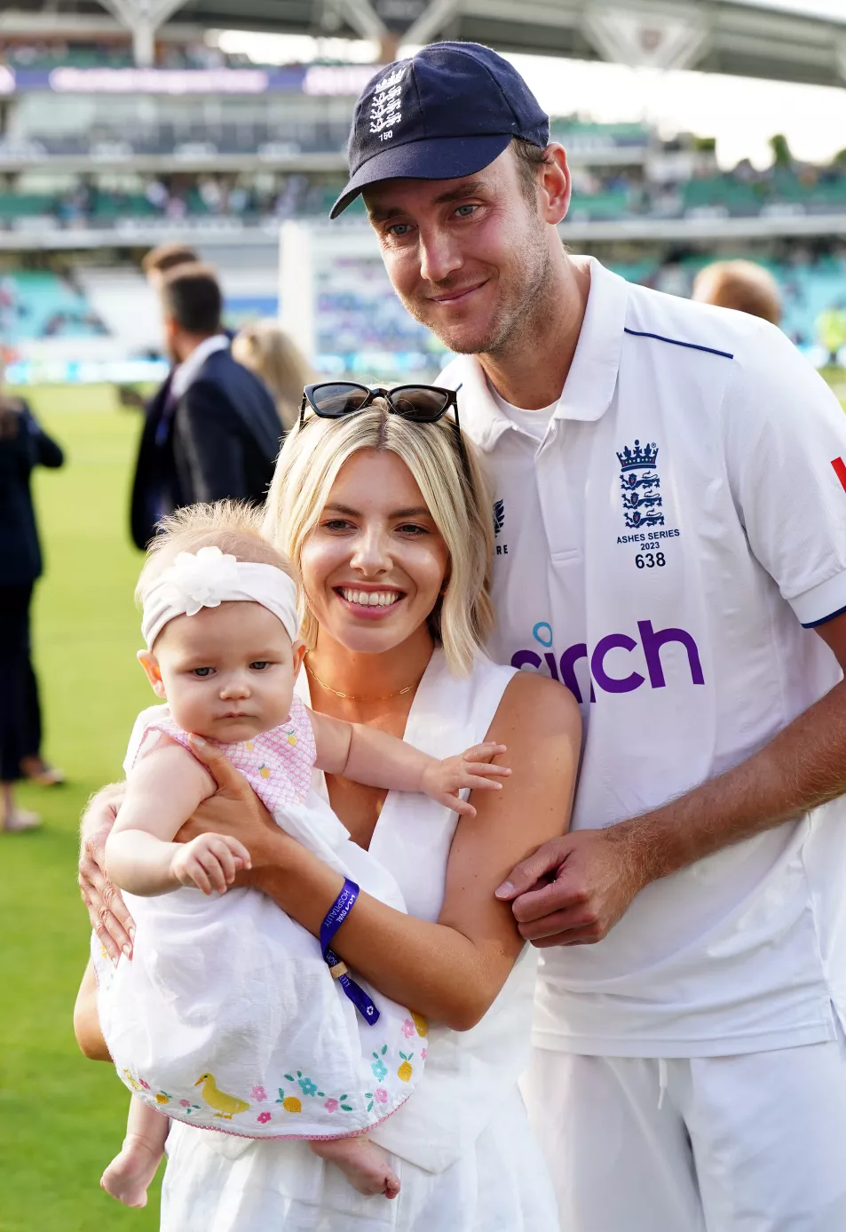 Stuart Broad, Mollie King and their daughter, Annabella (Mike Egerton/PA)