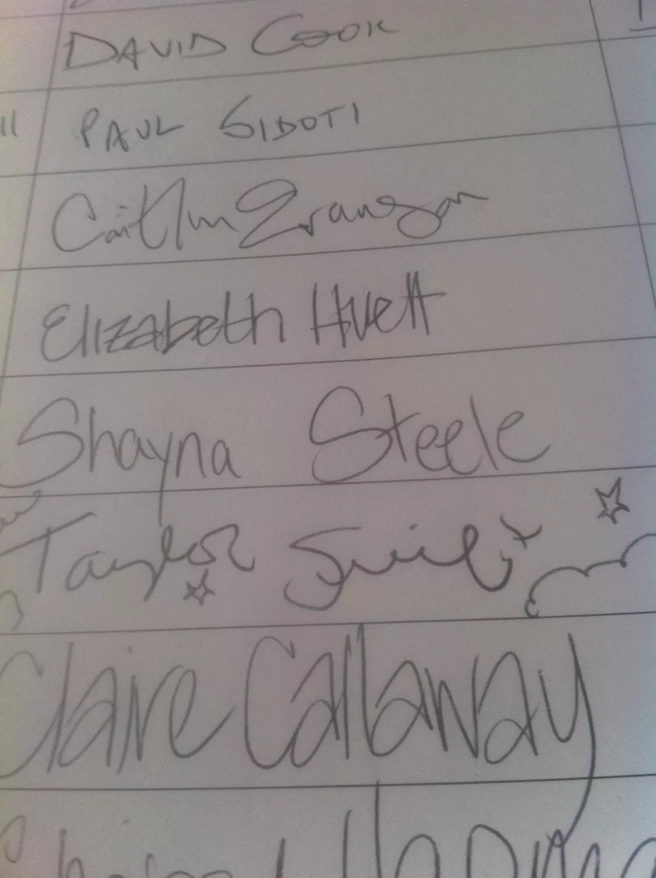 A close-up photo of a guest book signed by Taylor Swift