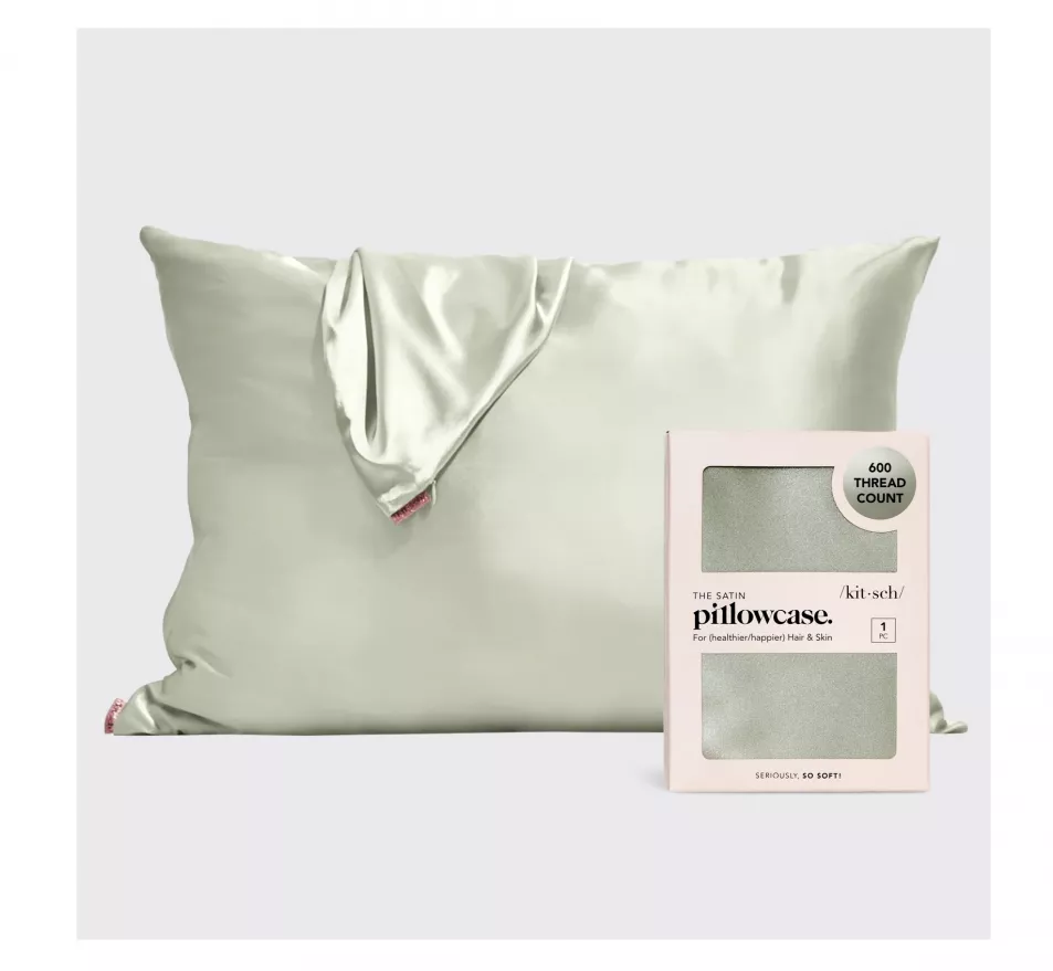 Sage green coloured silk pillow case