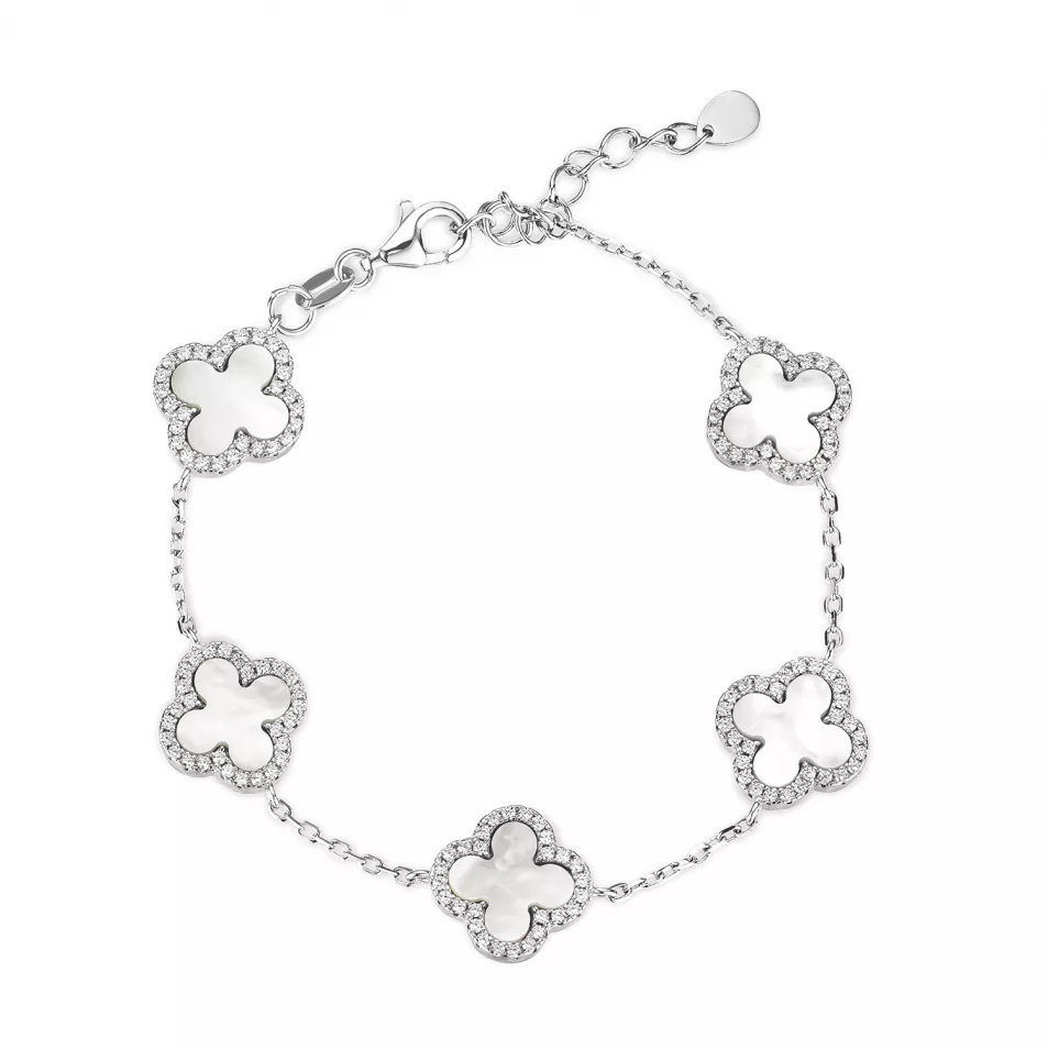 Silver Mother of Pearl Clover Bracelet