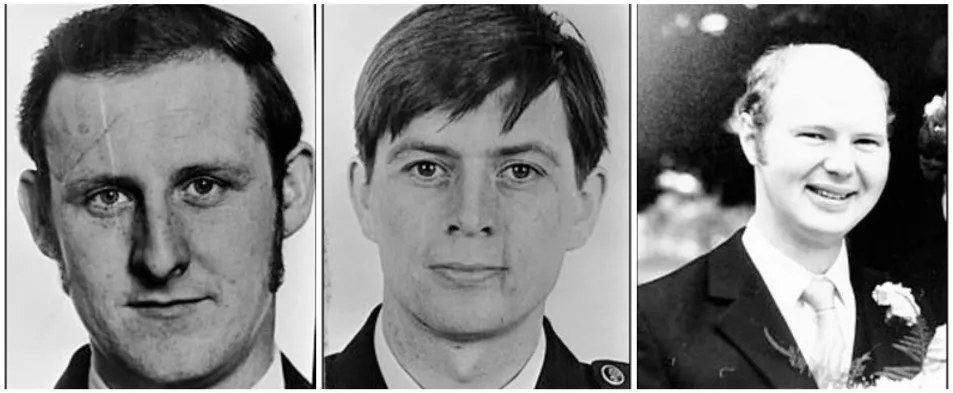 Composite image of three black and white pictures showing three men