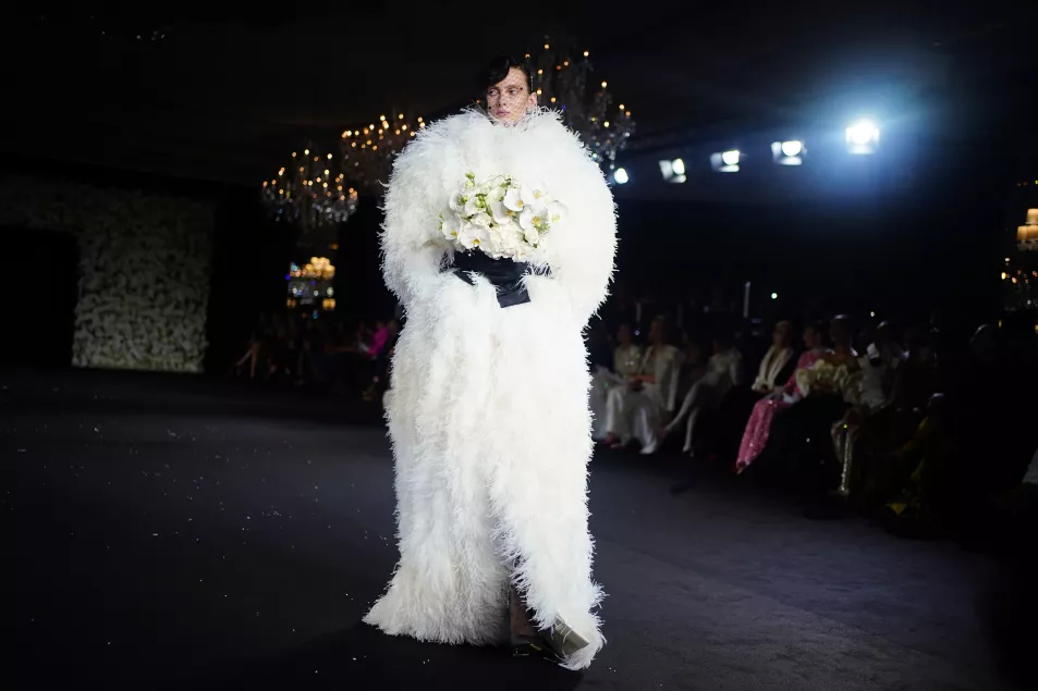 Models on the catwalk during the Richard Quinn show