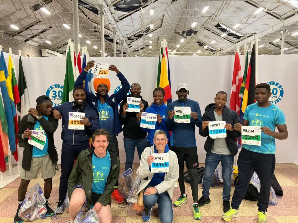 Sanctuary Runners collecting their race numbers in Dublin on Saturday