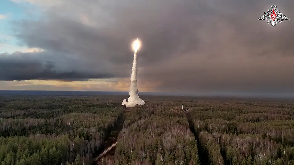 A Yars intercontinental ballistic missile being test-fired in northwestern Russia 