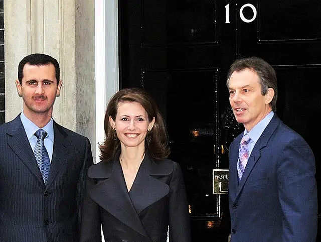 Bashar and Asma Assad outside 10 Downing Street with Tony Blair