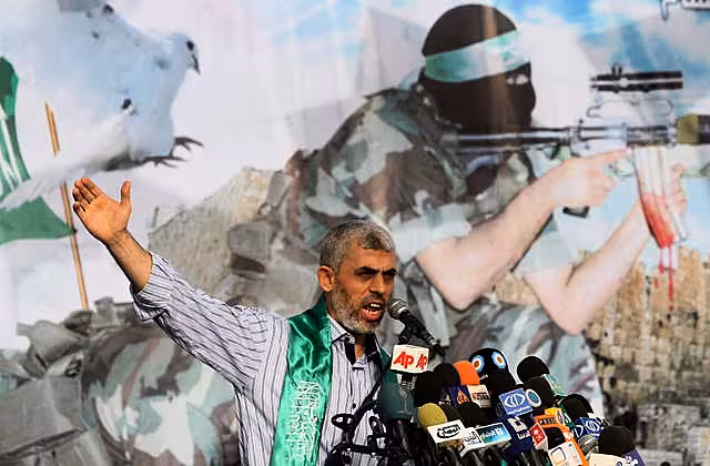 Yahya Sinwar talks during a rally in Khan Younis, southern Gaza Strip, on October 21 2011