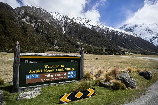 A sign at the entrance to Aoraki/Mt Cook National Park