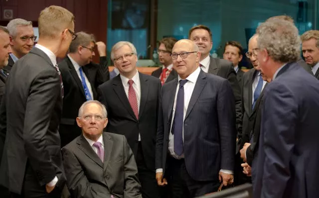 Then-German finance minister Wolfgang Schaeuble, centre left, during a meeting of eurogroup finance ministers in Brussels in 2015 