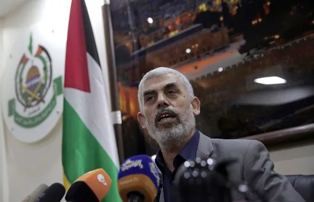 Yahya Sinwar speaks to foreign correspondents in his office in Gaza City on May 10 2018