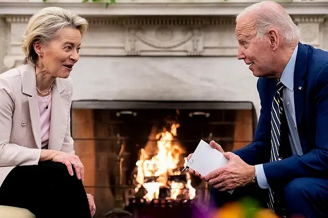 President Joe Biden meets with European Commission President Ursula von der Leyen in the Oval Office of the White House