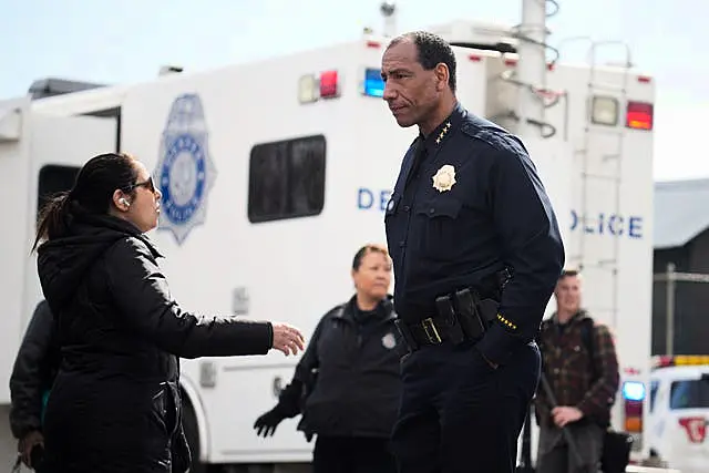 Denver police chief Ron Thomas outside East High School 