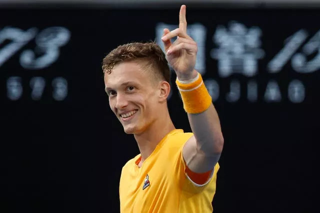 Jiri Lehecka celebrates beating Felix Auger-Aliassime