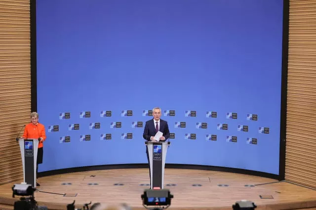 Nato secretary general Jens Stoltenberg speaks during a news conference following a meeting of defence ministers at Nato headquarters in Brussels 