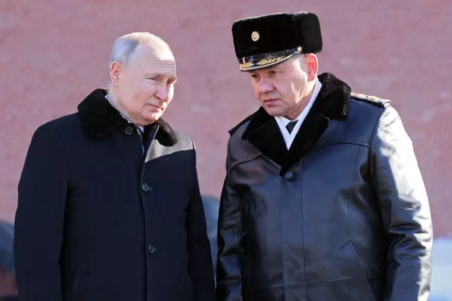 Russian President Vladimir Putin, left, and Russian defence minister Sergei Shoigu in Moscow 