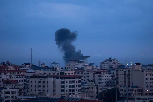 Smoke rises following an Israeli air strike in the western Gaza Strip