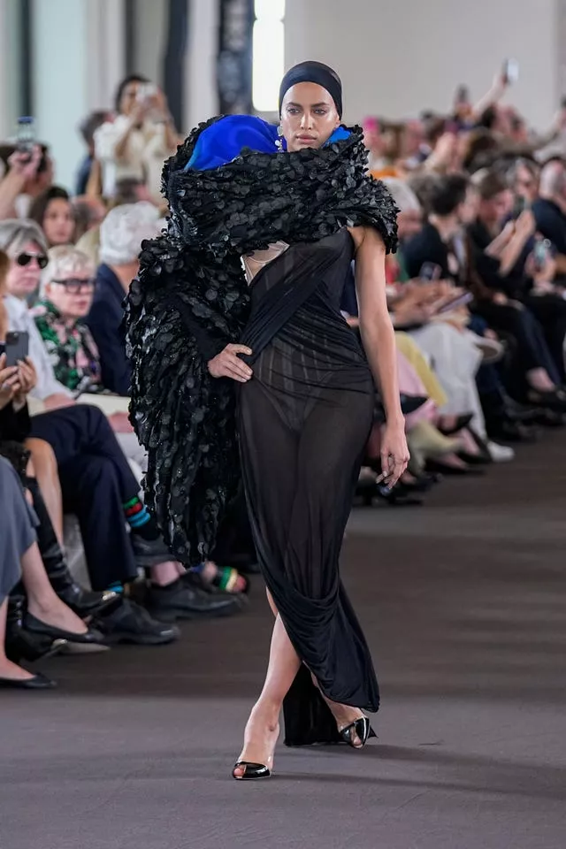 Irina Shayk wears a creation for the Schiaparelli Haute Couture Fall/Winter 2023-2024 fashion collection