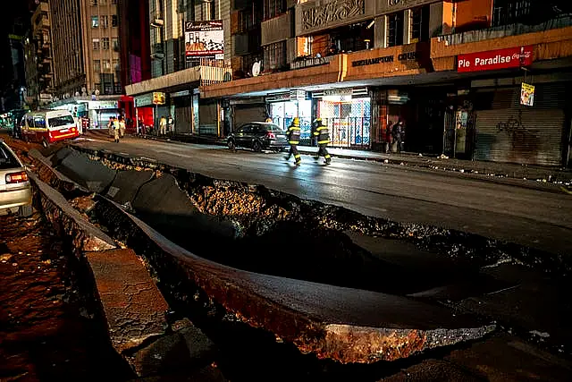 A large hole left in the road after the explosion