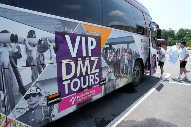 A bus advertising a DMZ tour in Paju, South Korea 