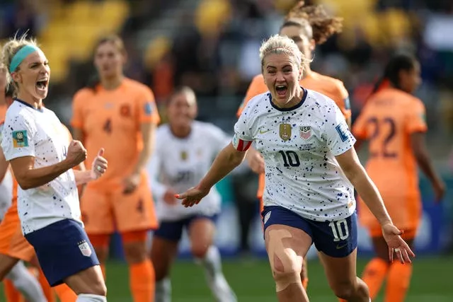 Lindsey Horan celebrates after scoring against the Netherlands (Alysa Rubin/AP)