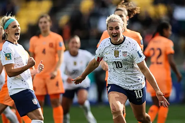 Lindsey Horan celebrates after scoring against the Netherlands (Alysa Rubin/AP)