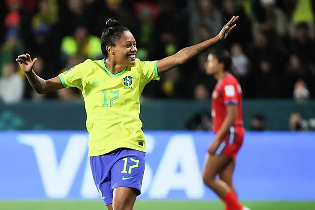 Ary Borges celebrates one of her three goals against Panama 