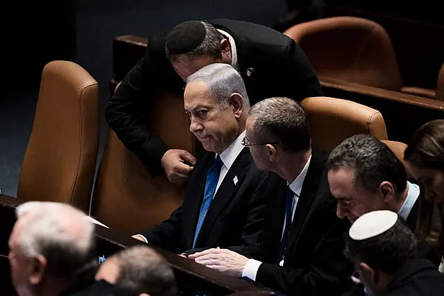 Israel’s Prime Minister Benjamin Netanyahu, centre, at a session of the Knesset, Israel’s parliament, in Jerusalem