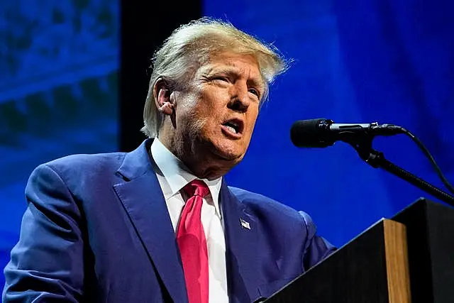 Former US president Donald Trump speaks at the National Rifle Association Convention in Indianapolis in April 