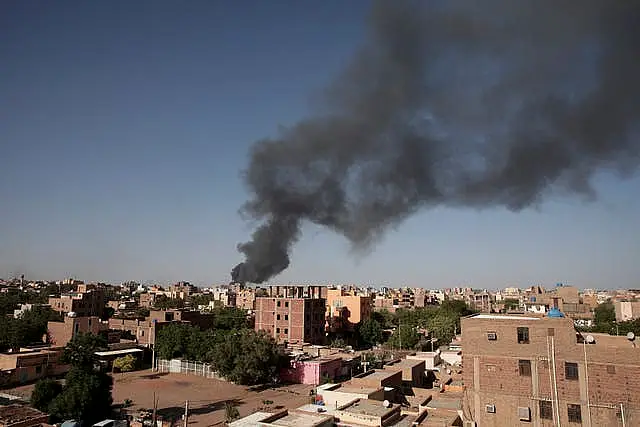 Smoke is seen in Khartoum, Sudan