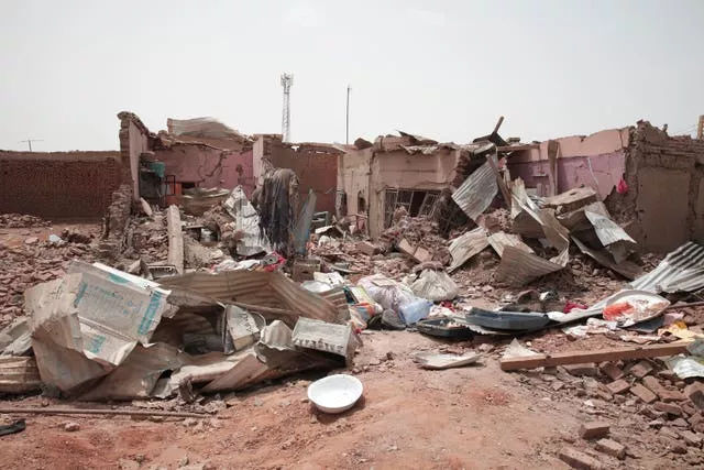 A house hit in recent fighting Is seen in Khartoum, Sudan