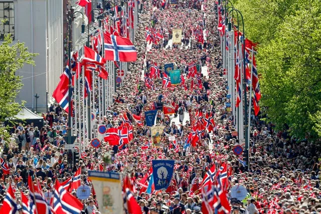 A view of the parade on Karl Johans gate on Norway’s Constitution Day