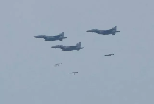 South Korean air force F-15K fighters drop bombs