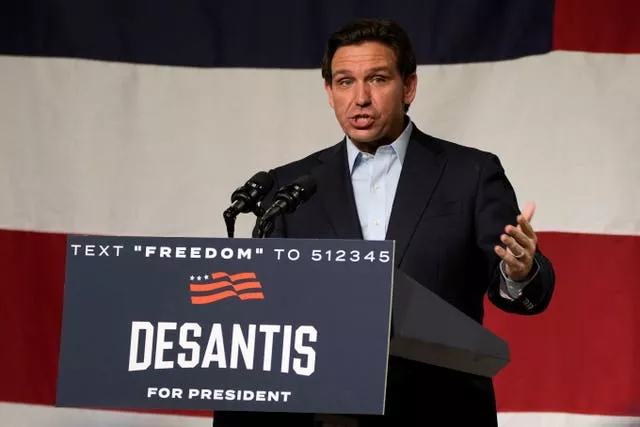 Republican presidential candidate Florida governor Ron DeSantis speaks during a campaign event on Tuesday