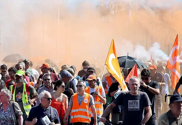 Protesters march during a rally in Bayonne, south-western France