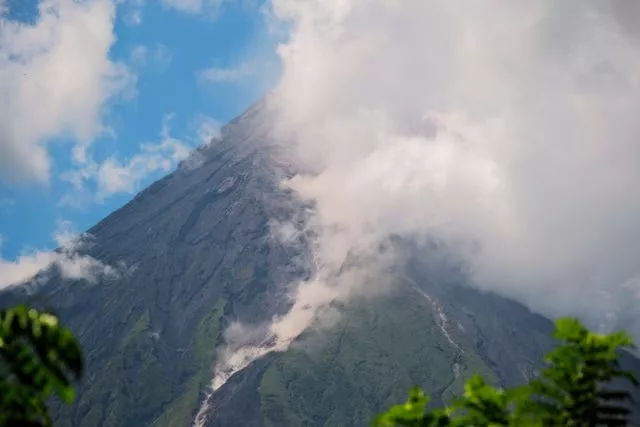Mayon Volcano spews white smoke