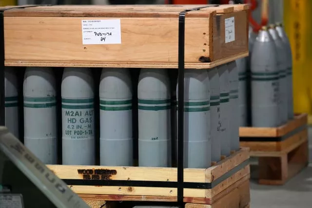 Canisters of mustard gas, which are part of the United States’ chemical weapons stockpile, await destruction