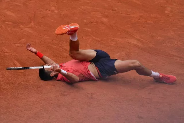 Novak Djokovic takes a tumble