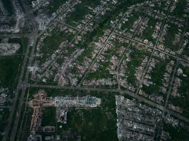 An aerial view of Bakhmut, the site of the heaviest battles with the Russian troops in the Donetsk region, Ukraine