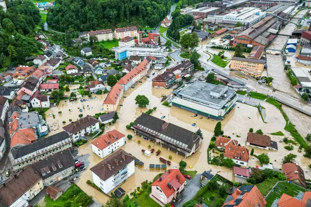 A flooded area is seen in Ravne na Koroskem, some 60km (38 miles) northeast of Ljubljana, Slovenia