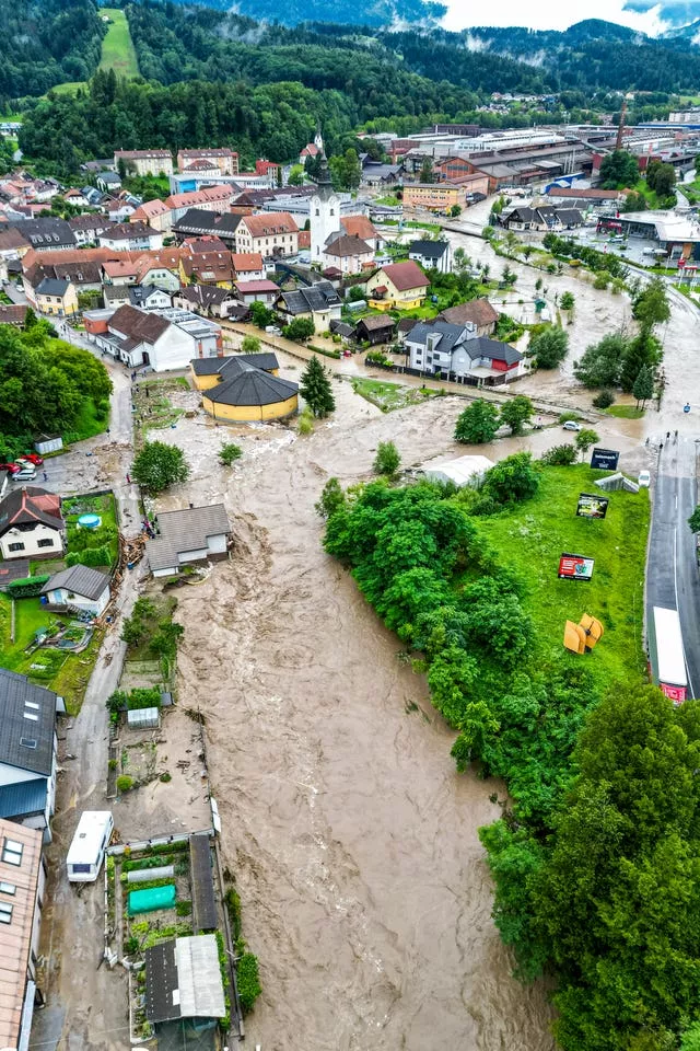 A flooded area is seen in Ravne na Koroskem, some 60km (38 miles) north-east of Ljubljana, Slovenia