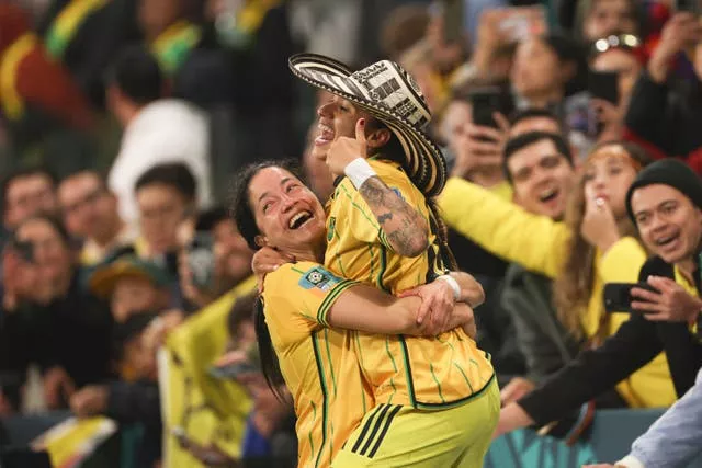 Colombia celebrate reaching the Women's World Cup quarter-finals for the first time in style