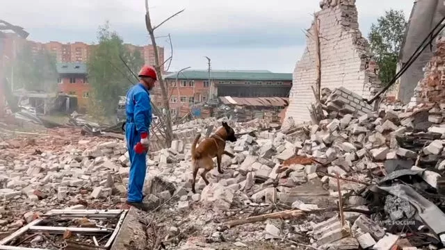 The site of the Zagorsk Optical and Mechanical Plant after an explosion