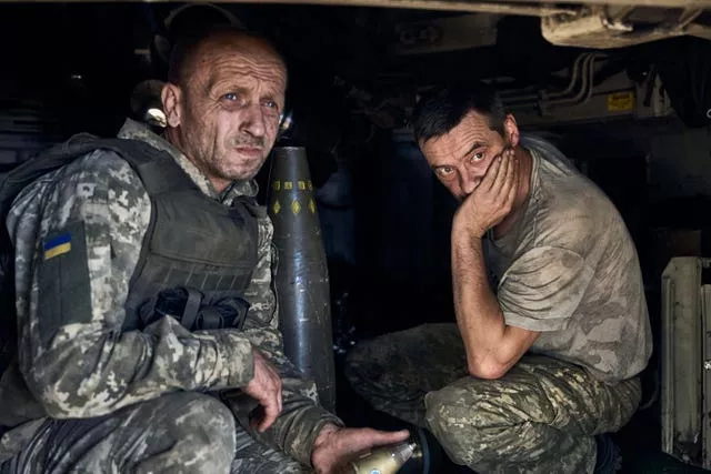Ukrainian soldiers on the front line in Donetsk