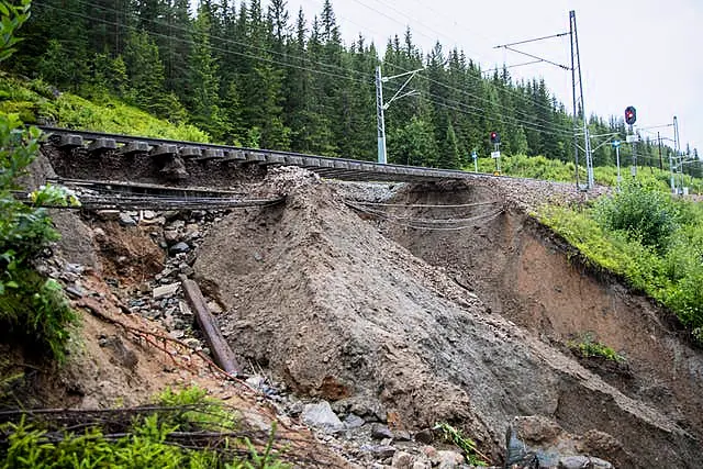 Collapsed parts of the Bergen Trainline due to extreme weather