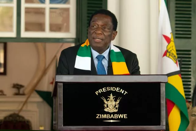 Zimbabwean President Emmerson Mnangagwa addresses a press conference at State House in Harare on Sunday
