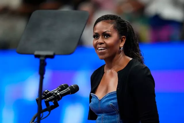 Former first lady Michelle Obama speaks at the opening ceremony of the US Open