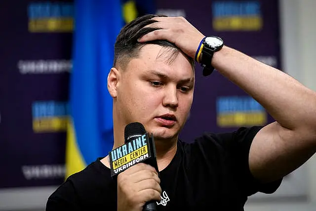 Russian defector Maksim Kuzminov attends a press conference in Kyiv, Ukraine, on September 5 2023